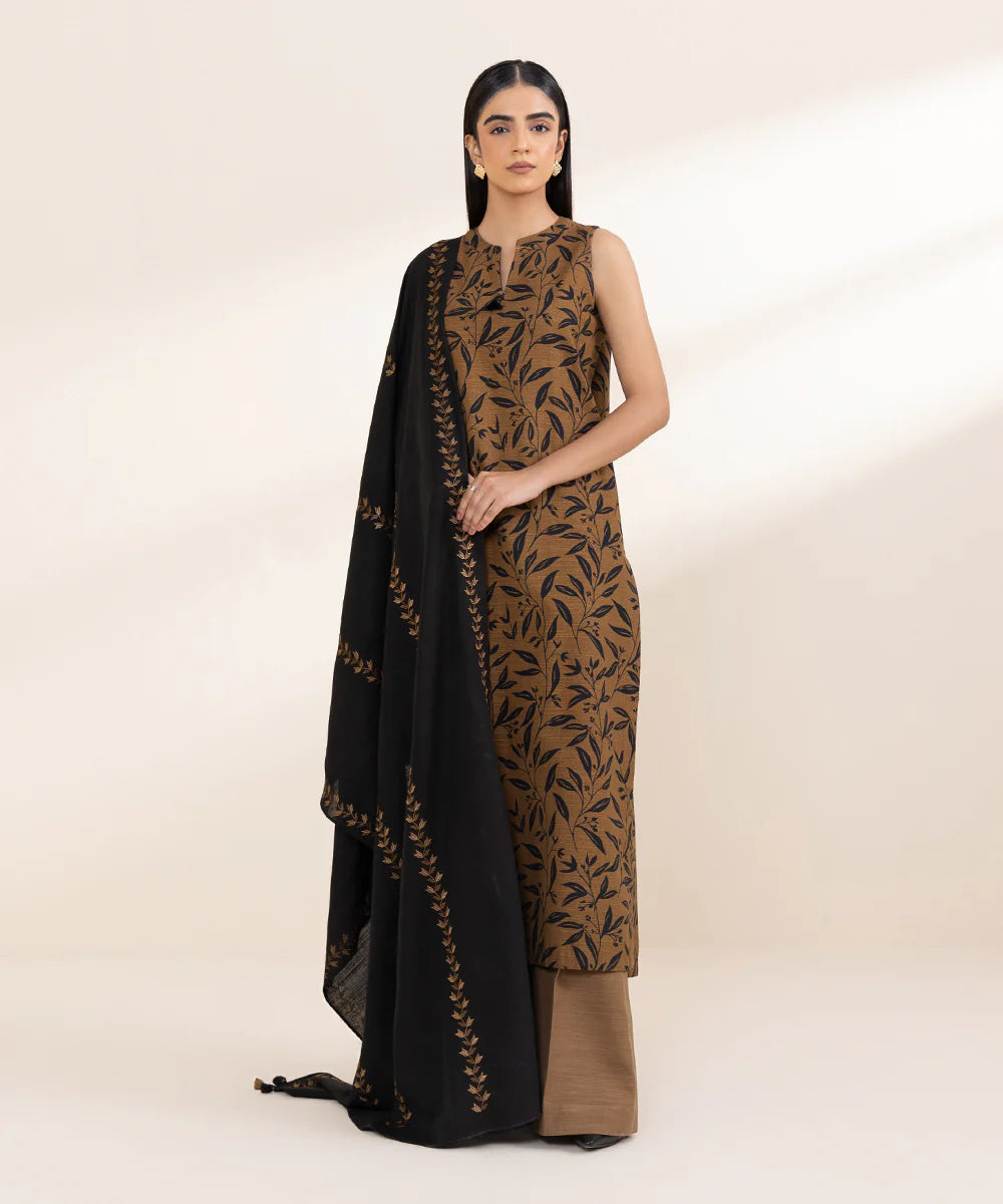 Sapphire Khaddar Three Piece Suit With Embroided Shawl SP-KHD-BR002