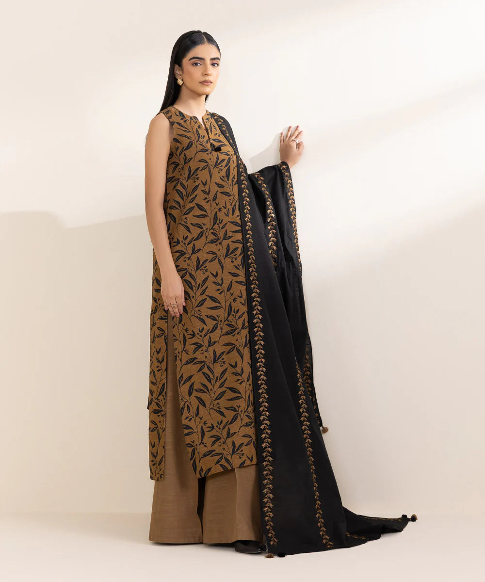 Sapphire Khaddar Three Piece Suit With Embroided Shawl SP-KHD-BR002