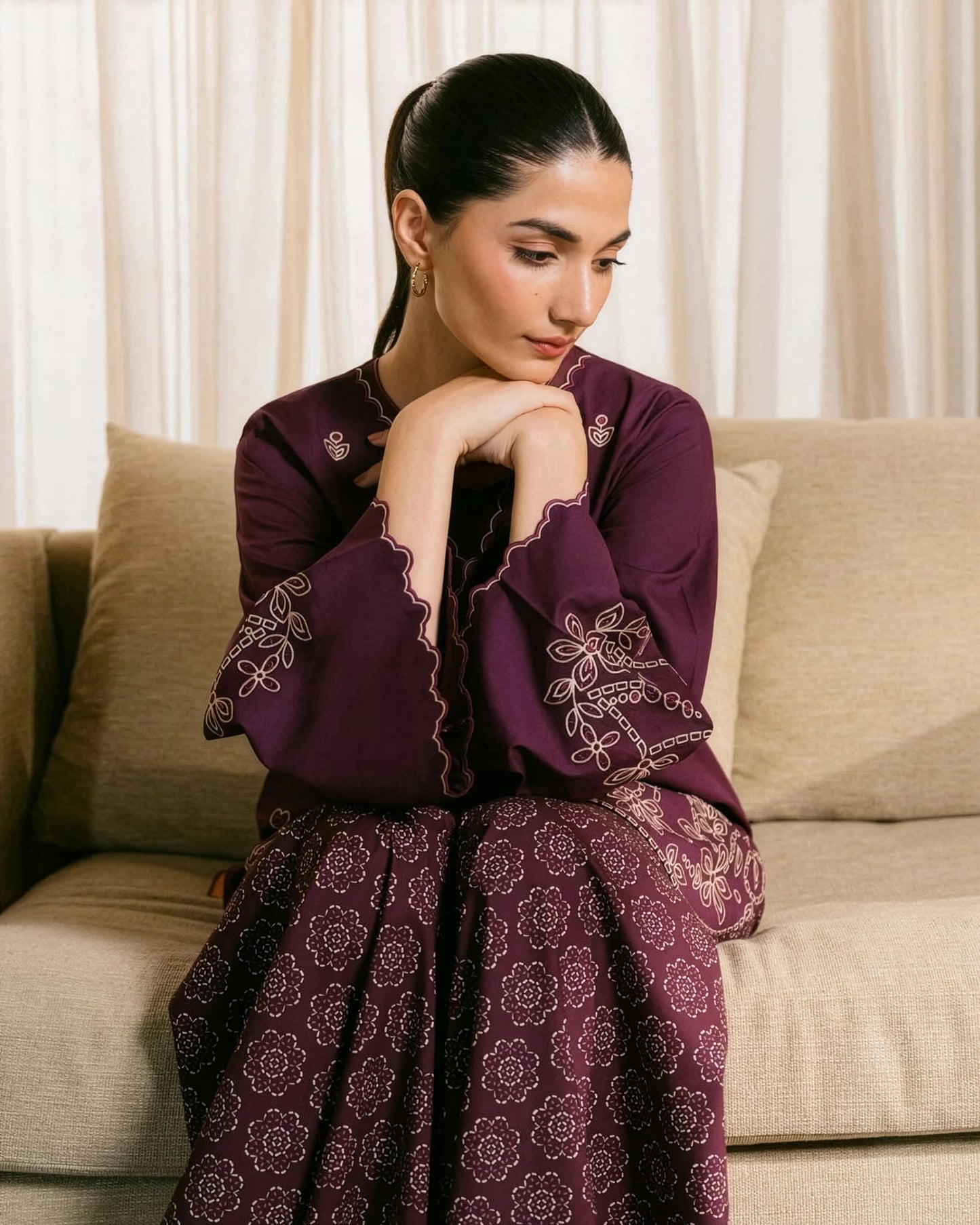Sapphire Embroidered Cotton Three Piece Suit SP-CT-PRP05