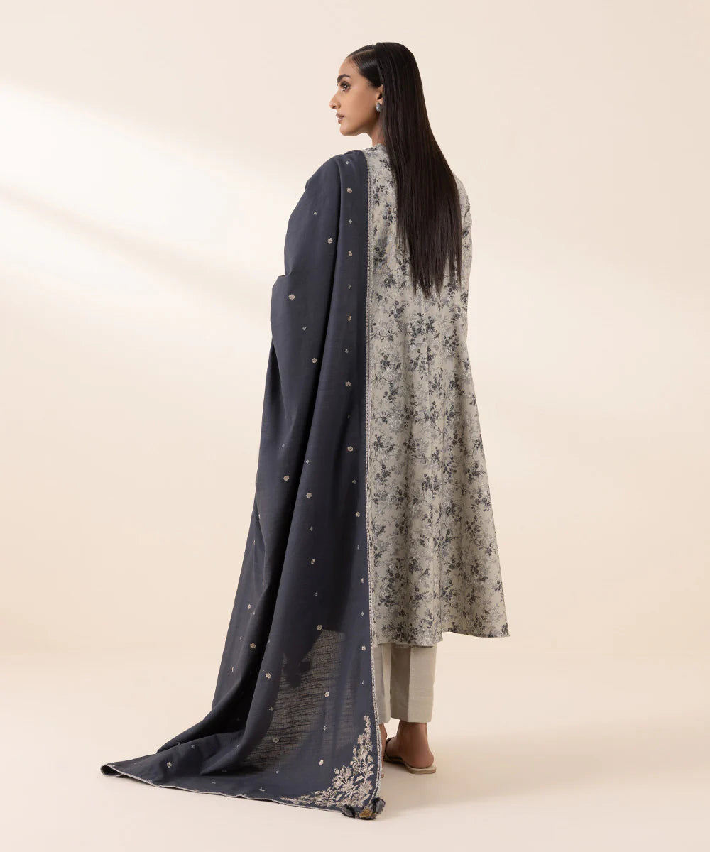 Sapphire Embroidered Khaddar With Embroidered Shawl Three Piece Suit SP-KHD-GRY03