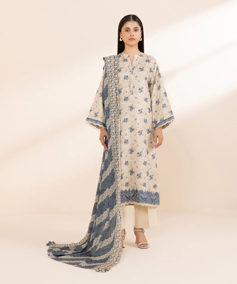 Sapphire Embroided Linen Three Piece Suit SP-LNN-BR01