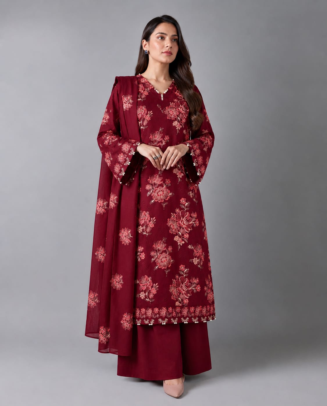 Uznau Winter Warm Embroidered Marina Three Piece Suit UZ-MR-RD05
