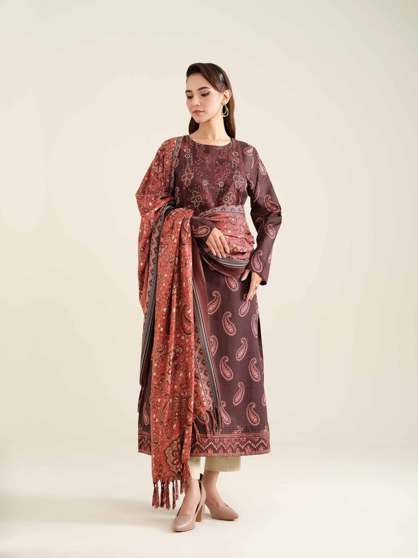 Nishaat Embroidered Khaddar Three Piece Suit NS-KHD-BR03