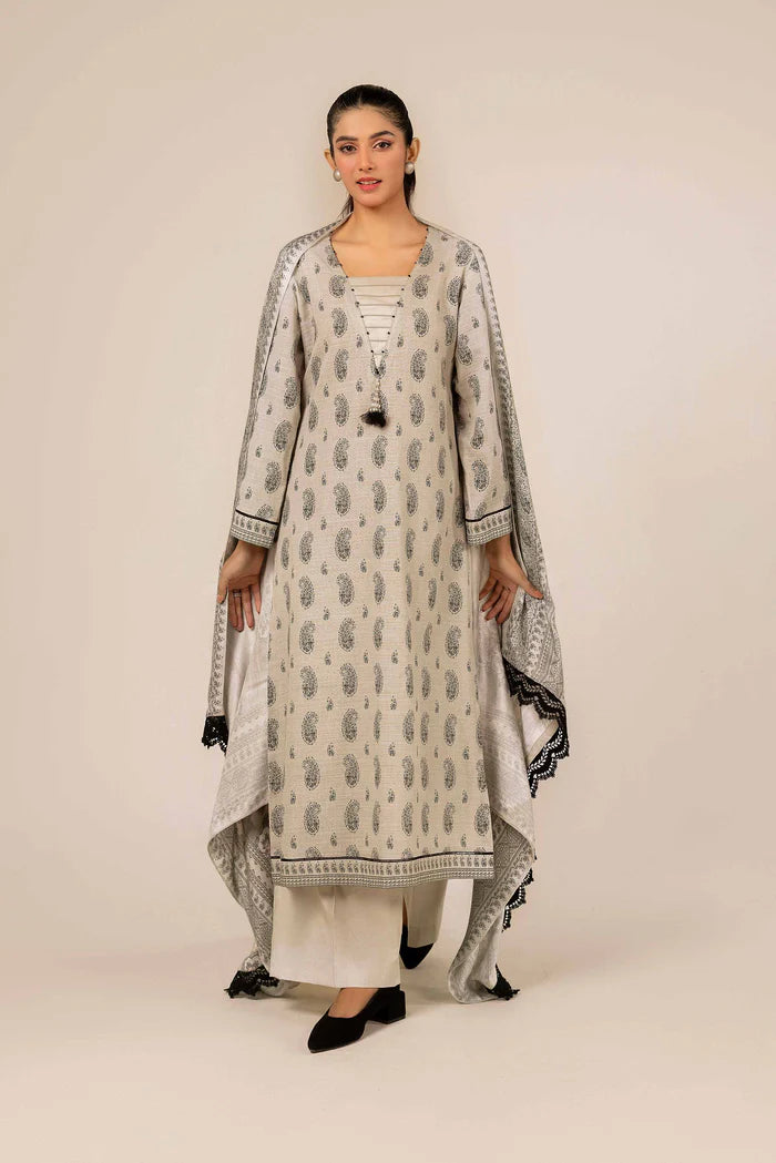 Nishaat Khaddar Three Piece Suit With Pashmina Shawl NS-KHD-WHT02