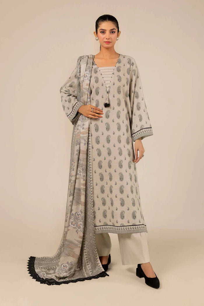 Nishaat Khaddar Three Piece Suit With Pashmina Shawl NS-KHD-WHT02