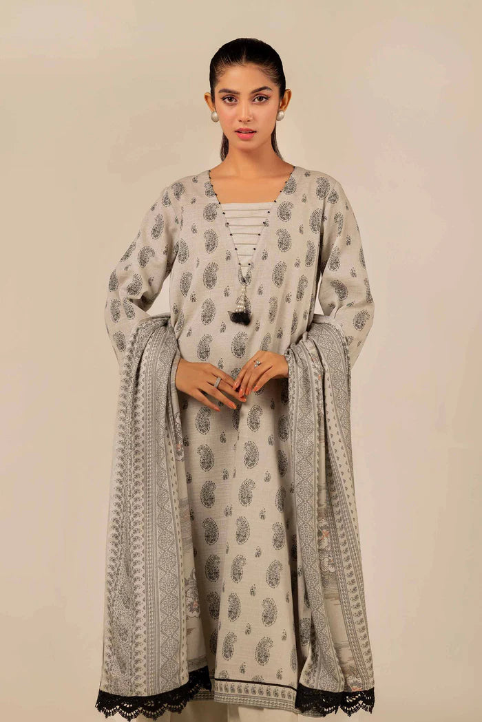 Nishaat Khaddar Three Piece Suit With Pashmina Shawl NS-KHD-WHT02
