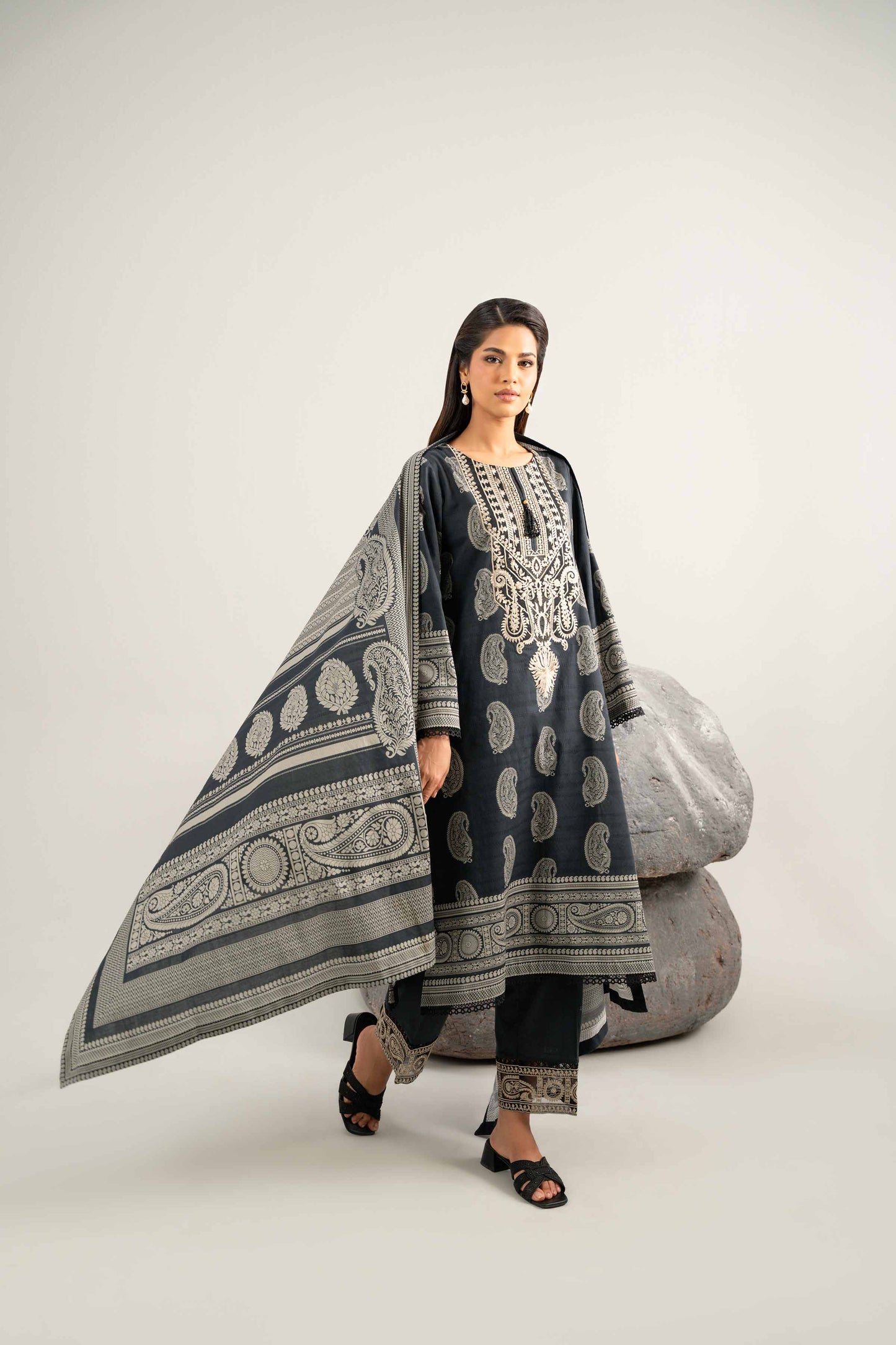 Nishat Embroidered Lawn Three Piece Suit NS-LWN-BLK02