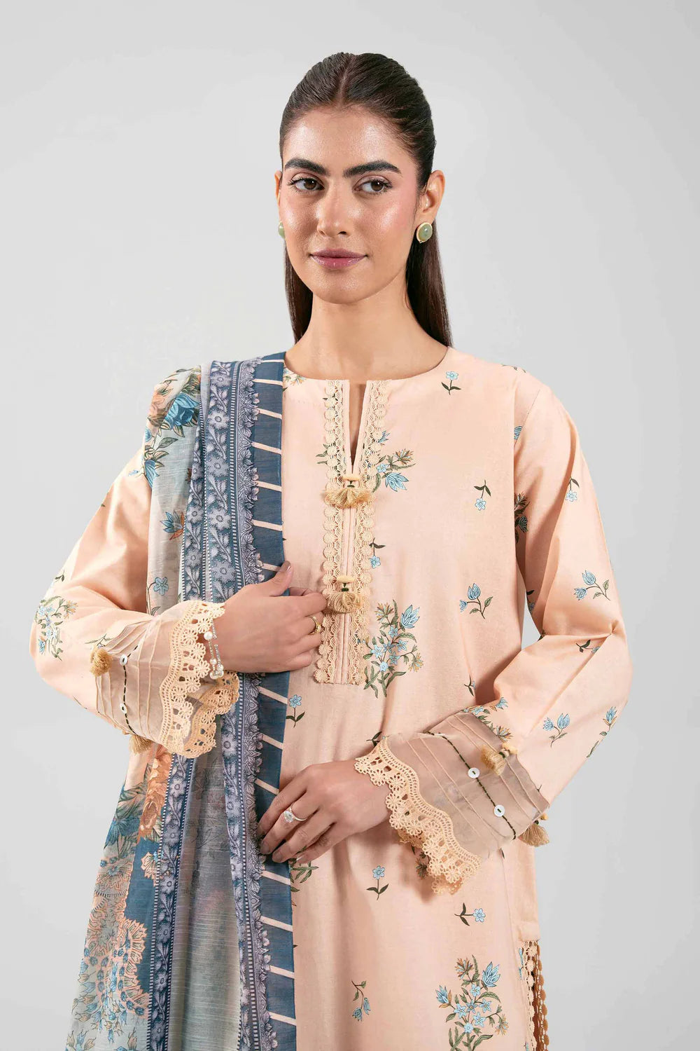 Nishat Printed Cotton Three Piece Suit With Broshia Dupatta NS-CT-PNK01
