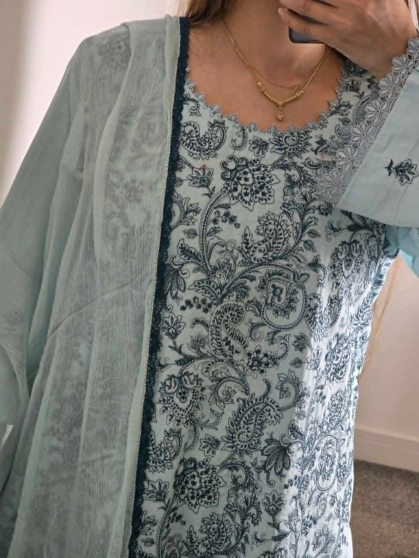 Uznau Embroidered Cotton Three Piece Suit UZ-CT-FR01