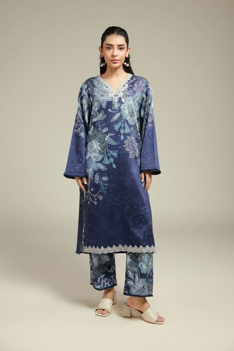 Khaadi Warm satin Three Piece Suit KH-ST-BLU01