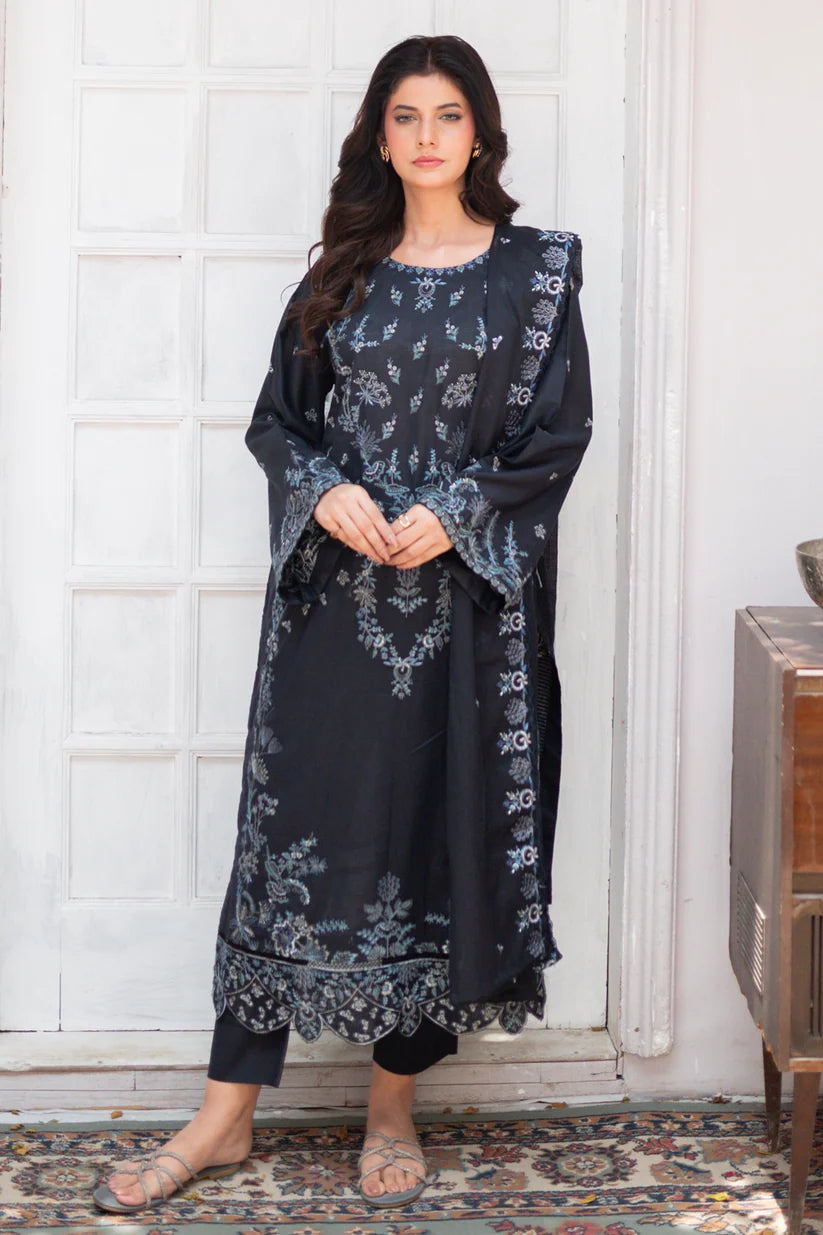 Uznau Embroided Lawn Three Piece Suit UZ-LWN-BLK011
