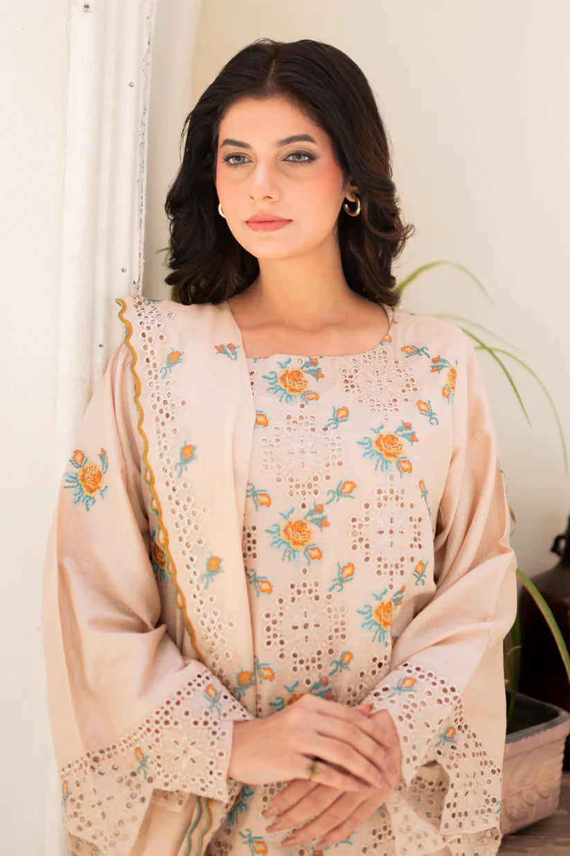 Uznau Premium Embroided Lawn Three Piece Suit UZ-LWN-WHT05