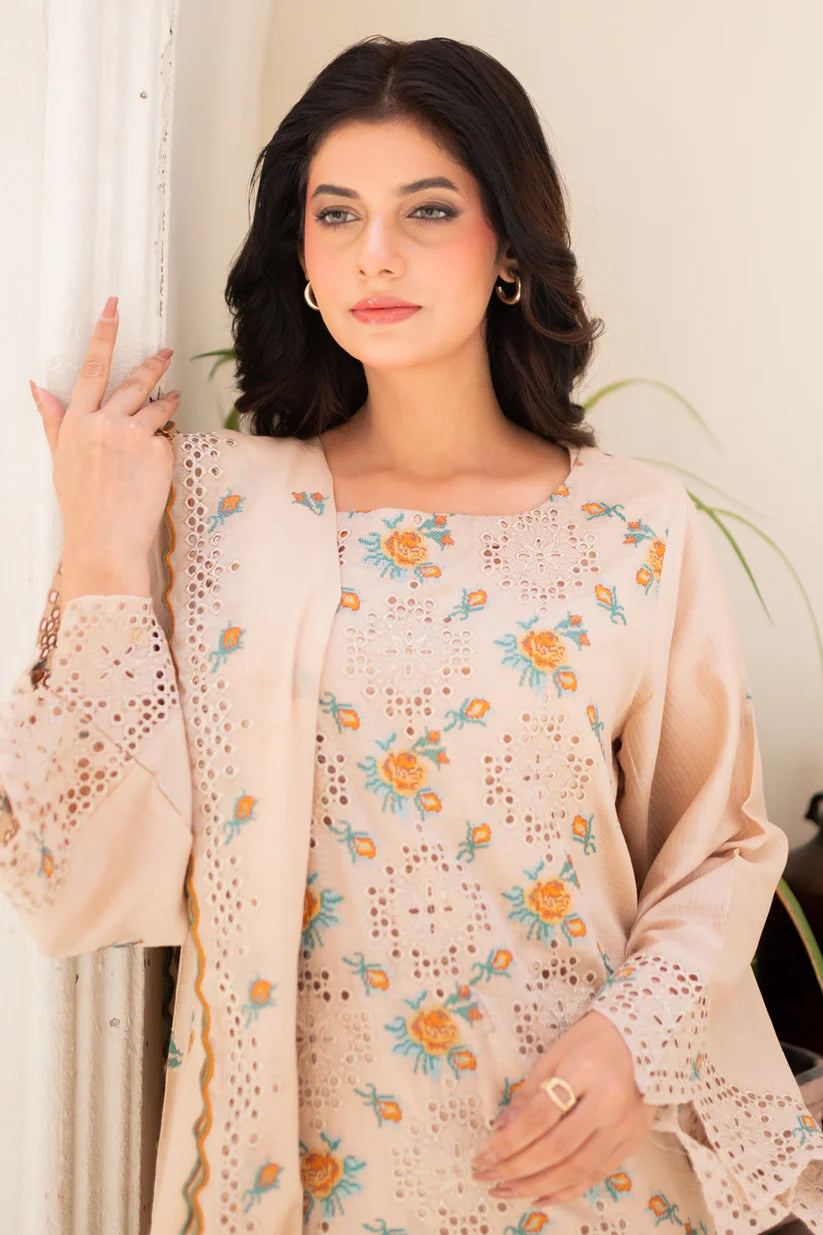 Uznau Premium Embroided Lawn Three Piece Suit UZ-LWN-WHT05