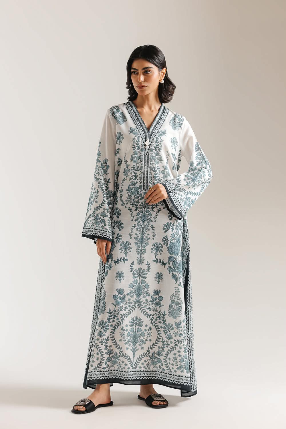 Uznau Two Piece Linen Kaftan UZ-LNN-WHT013