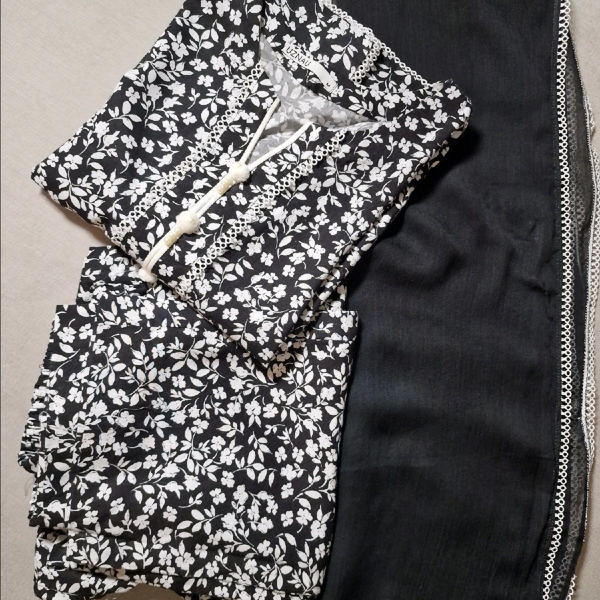 Uznau linen Pakistani winter trouser dupatta kameez Clothing Traditional floral printed