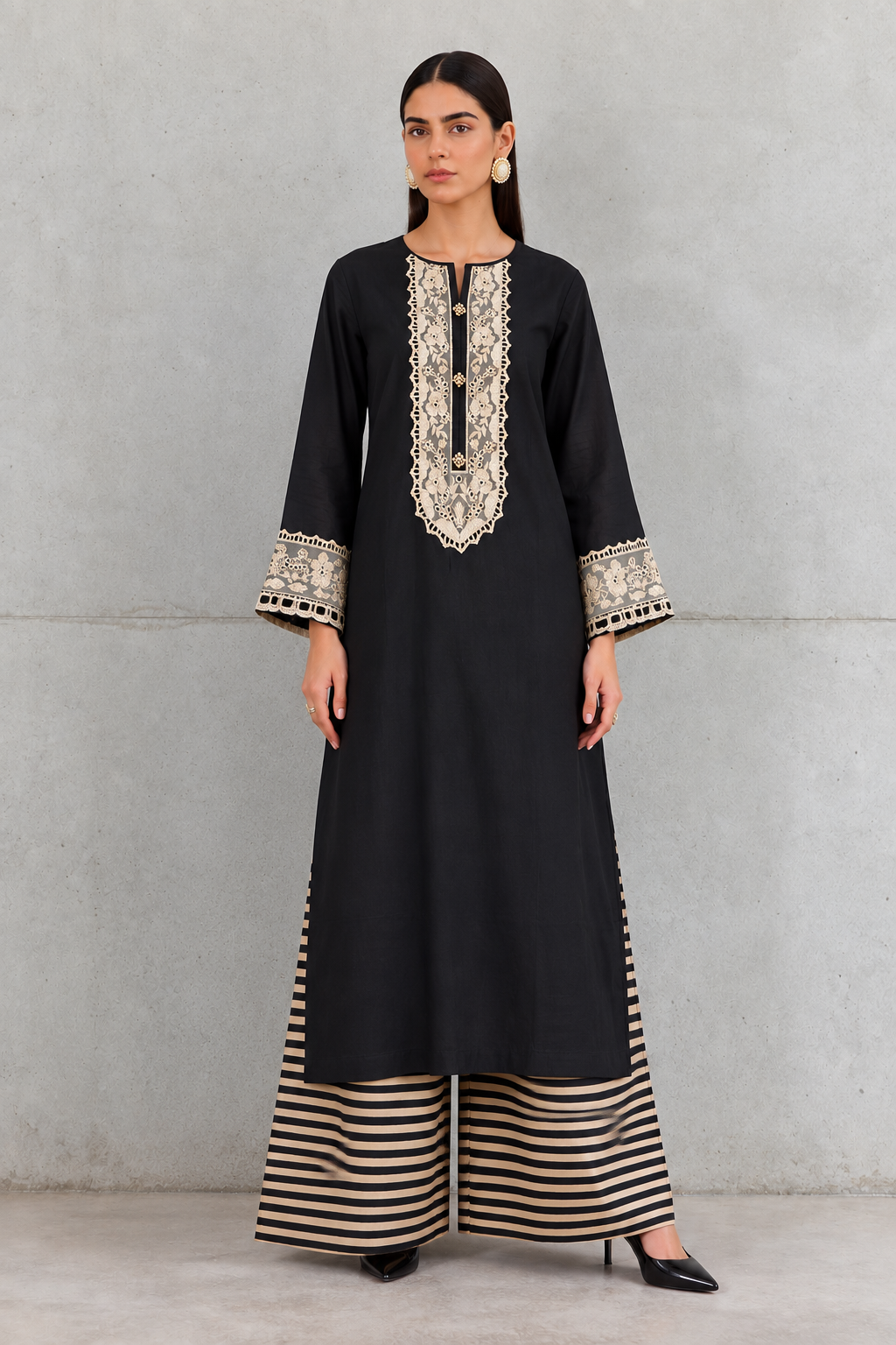 Uznau Printed Linen Two Piece Co ord Set UZ-LNN-BLK060