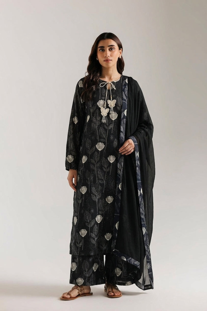 Uznau Linen Three Piece Suit UZ-LNN-BLK049