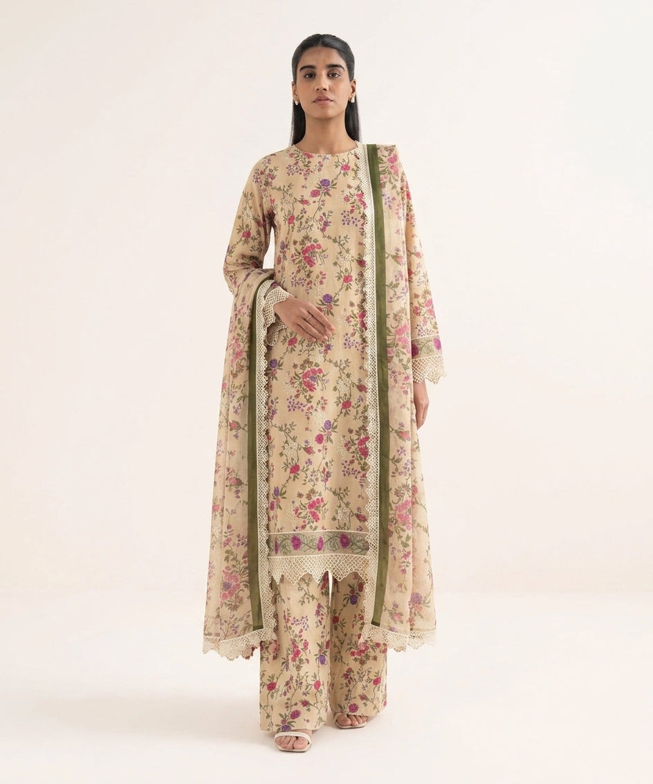 Uznau Embroidered Three Piece Suit UZ-LWN-BG03