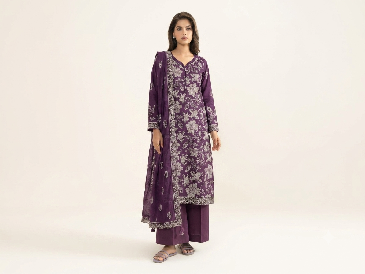 Uznau Embroidered Lawn Three Piece Suit UZ-LWN-PRP014