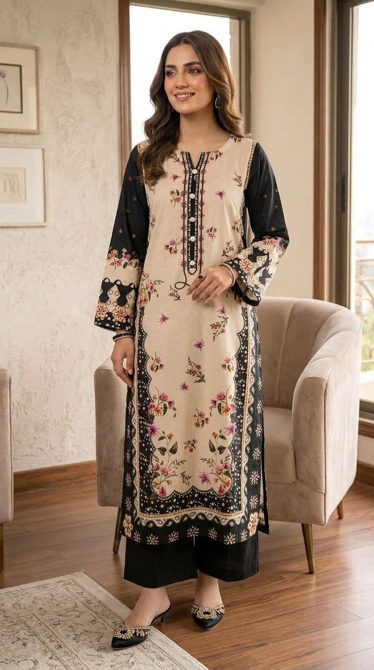 Uznau Two Piece Linen Kaftan UZ-LNN-WHT014