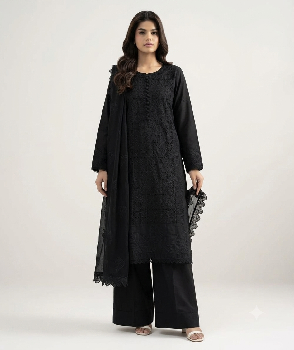 Uznau Embroidered Lawn Three Piece Suit UZ-LWN-BLK034