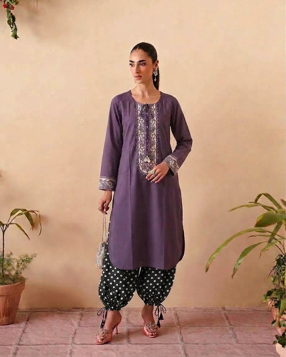 Uznau Embroidred Linen Co ord Two Piece Suit UZ-LNN-PRP018