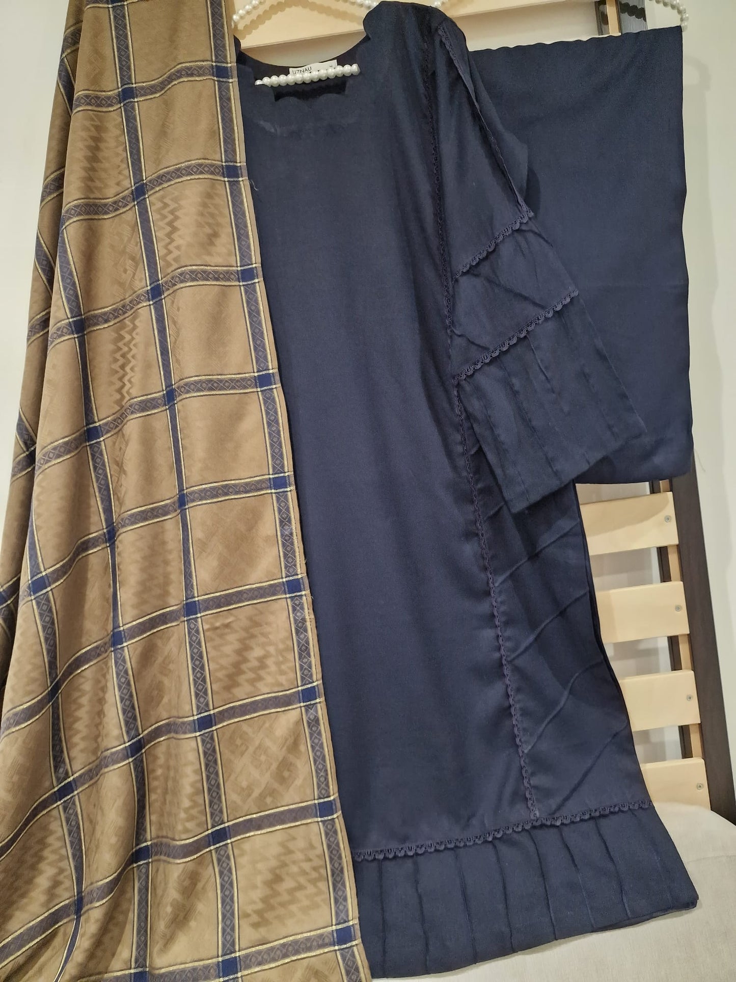 Uznau Marina Wool Three Piece Suit With Shawl UZ-WL-BLU02