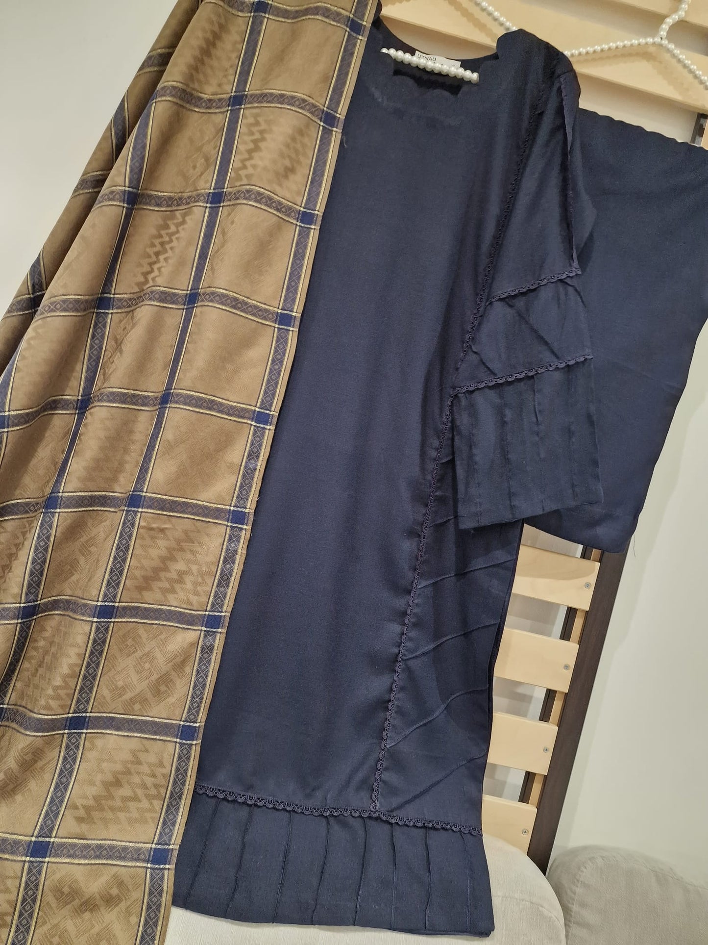 Uznau Marina Wool Three Piece Suit With Shawl UZ-WL-BLU02