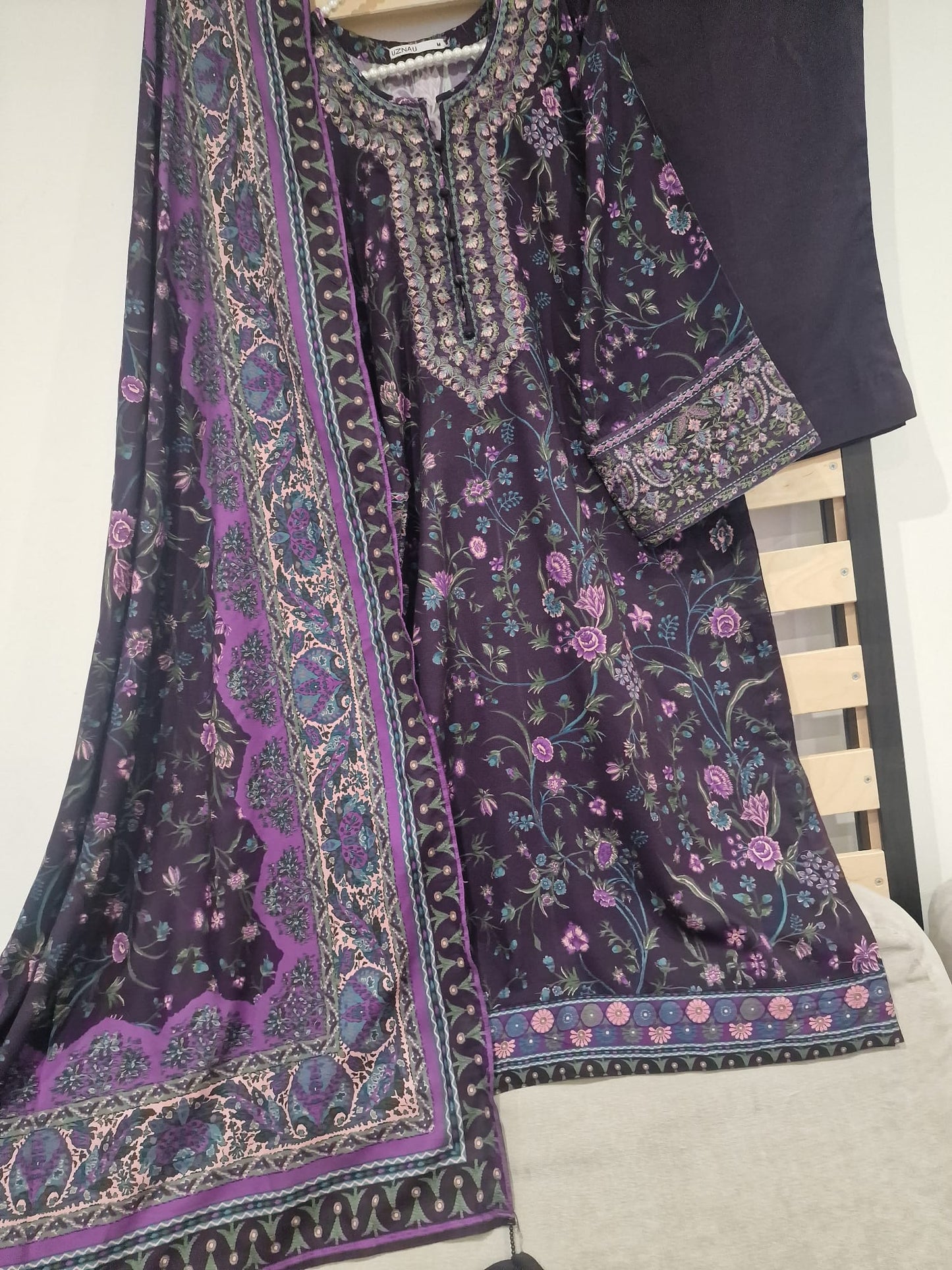 Sapphire Embroided Linen Three Piece Suit SP-LNN-PRP01
