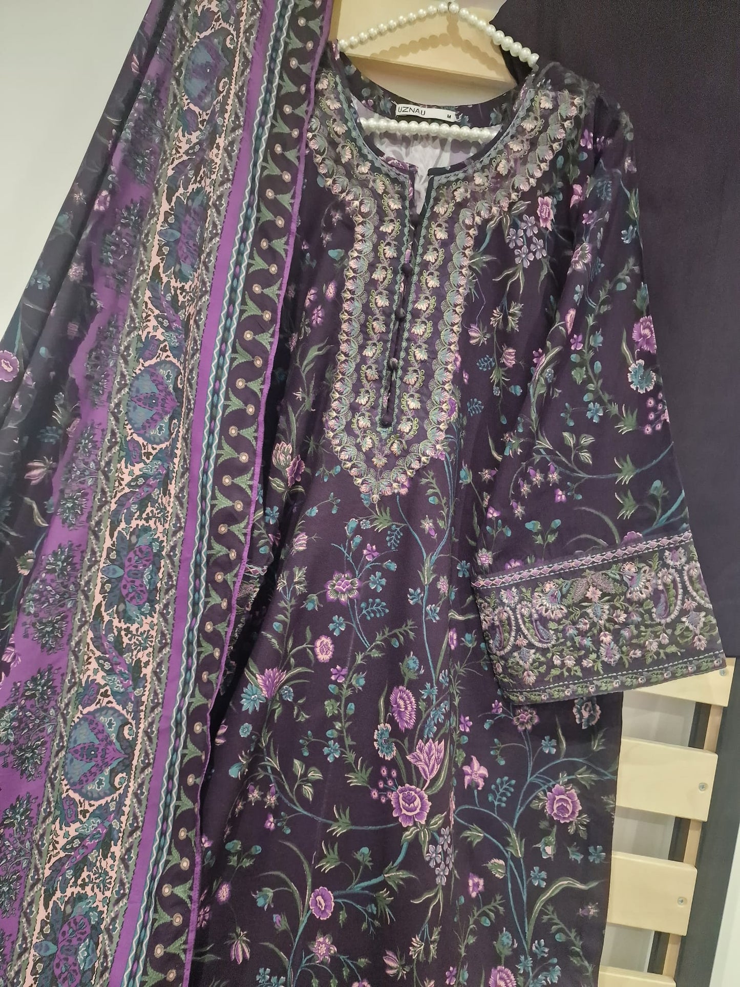 Sapphire Embroided Linen Three Piece Suit SP-LNN-PRP01