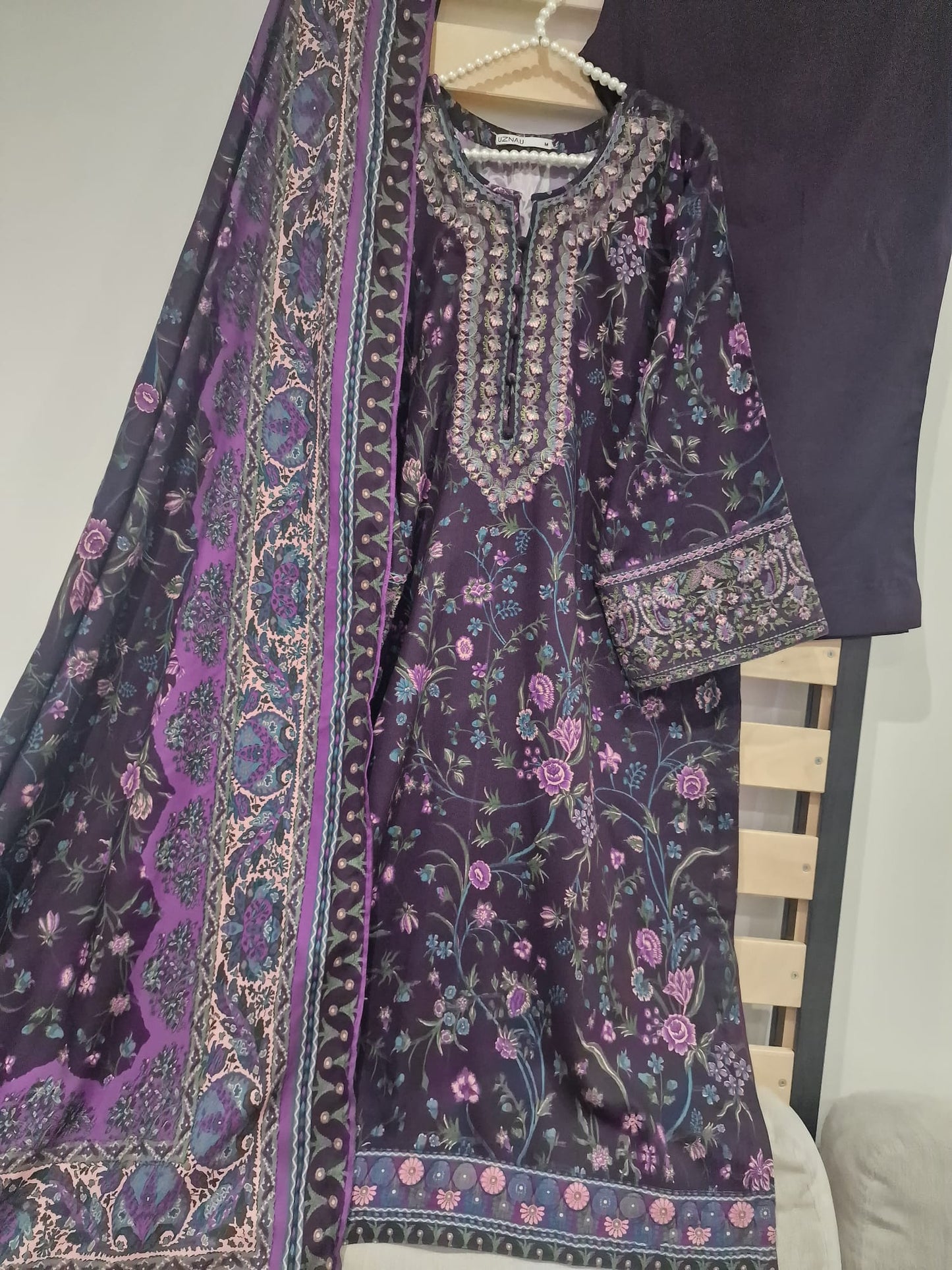 Sapphire Embroided Linen Three Piece Suit SP-LNN-PRP01