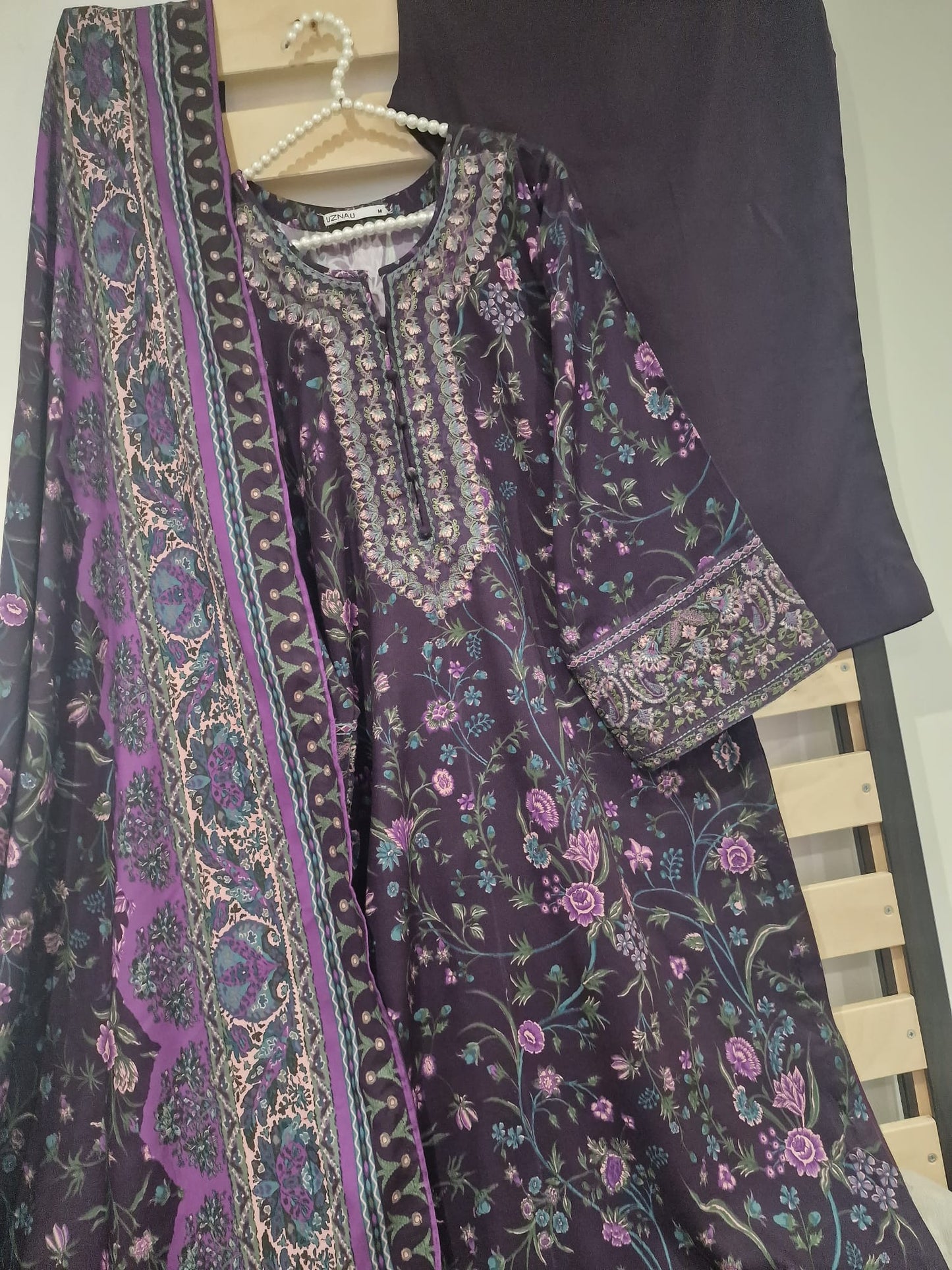 Sapphire Embroided Linen Three Piece Suit SP-LNN-PRP01