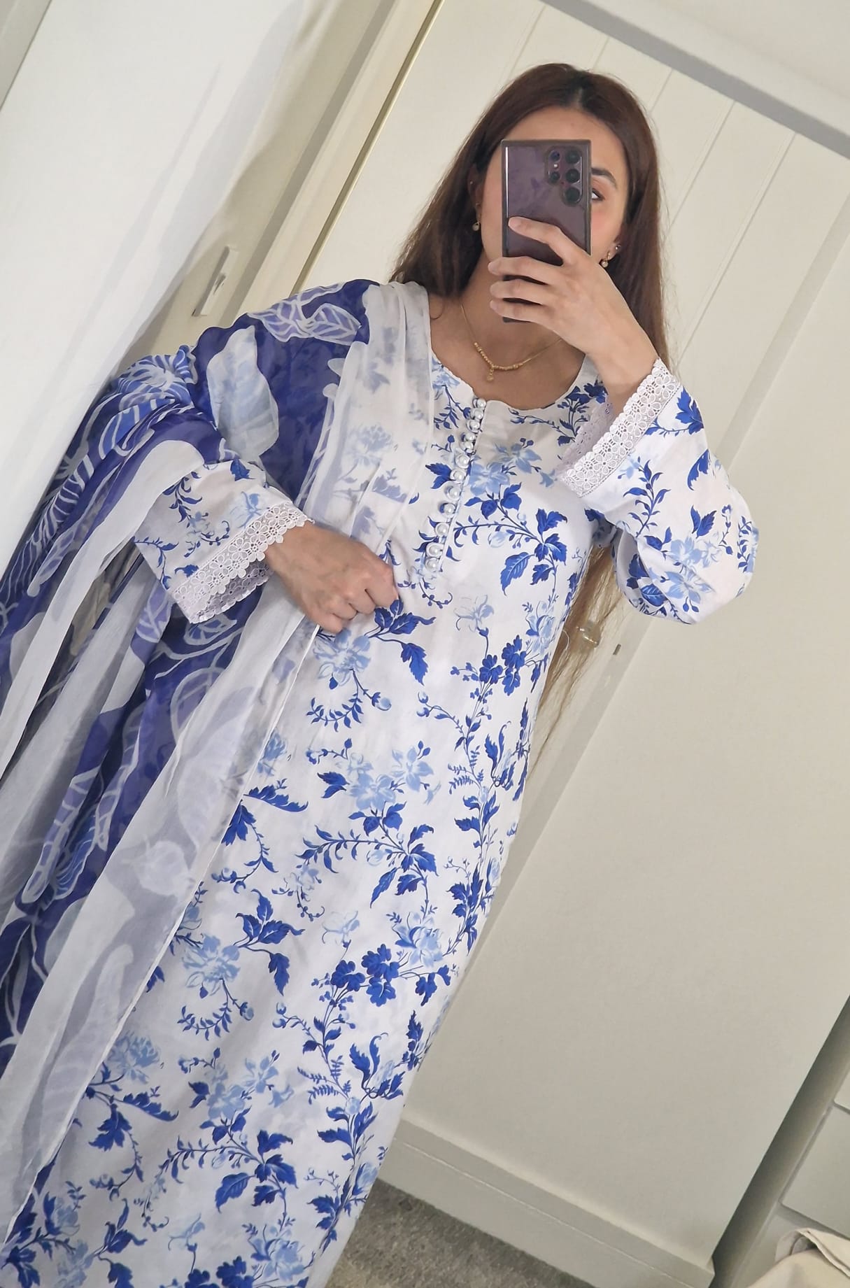 Uznau Lawn Three Piece Suit  UZ-LWN-BLU012