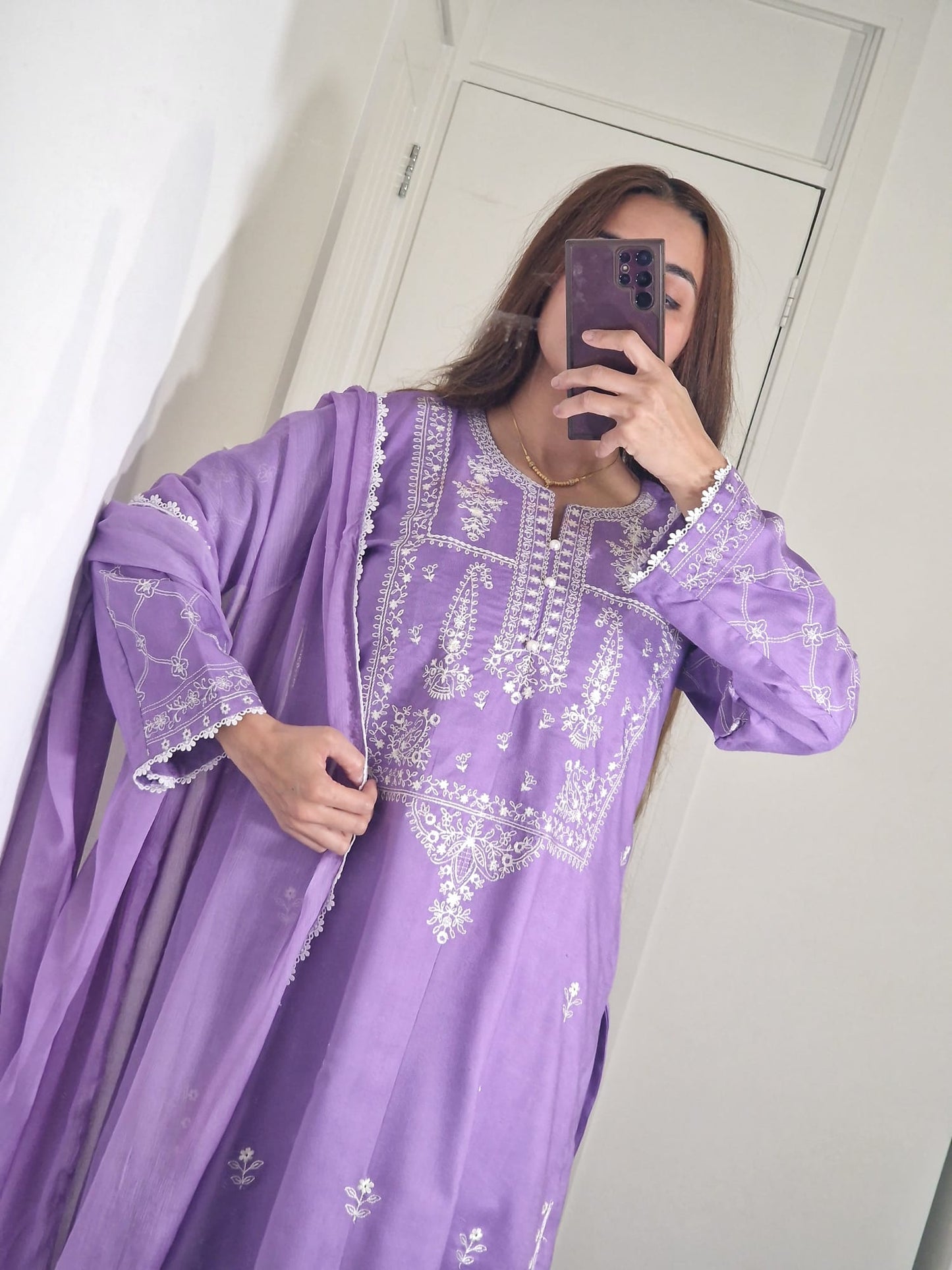 Uznau Embroided Dhanak Three Piece Suit UZ-DH-PRP04