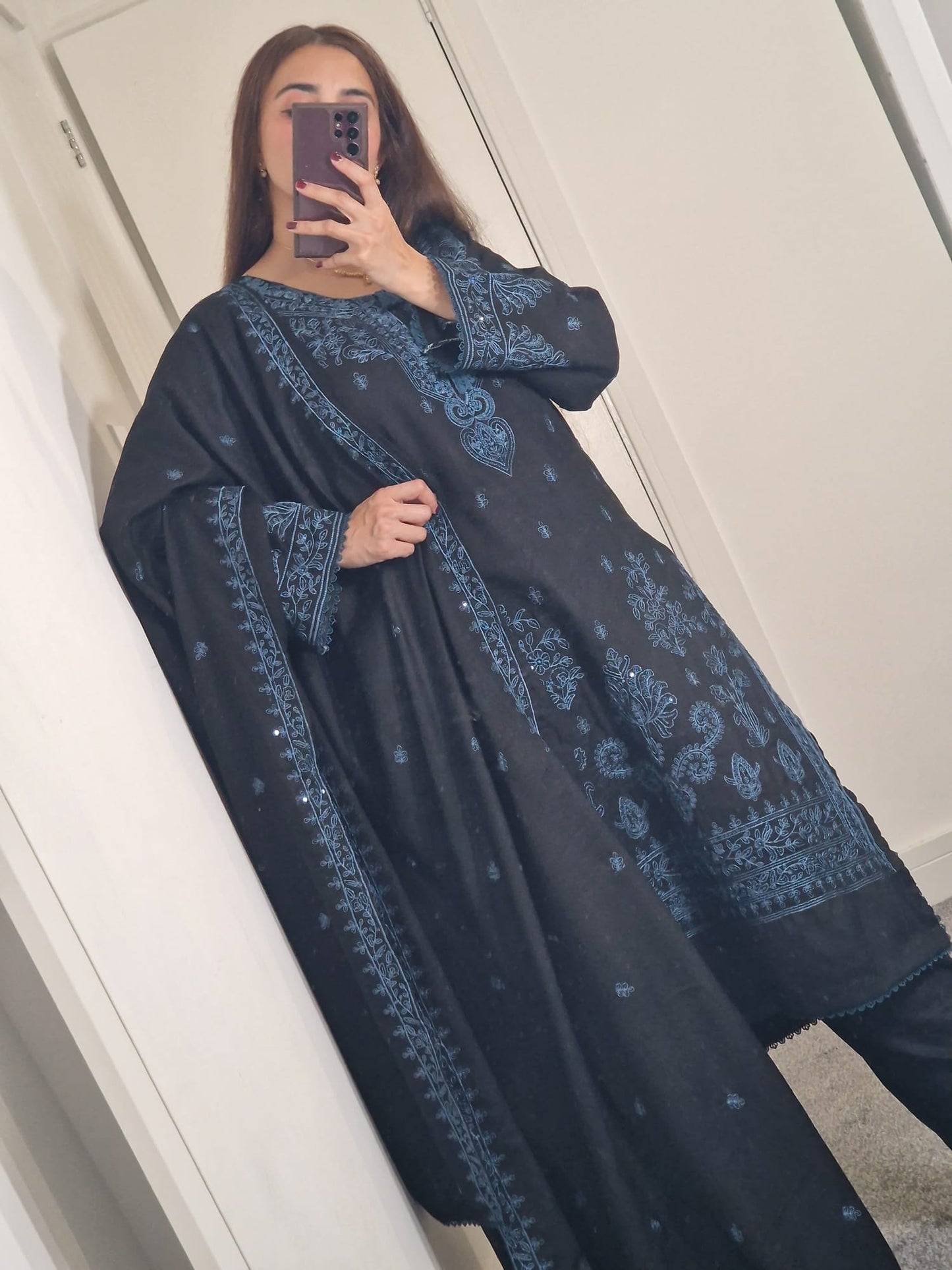 Uznau Embroided Marina Three Piece Suit UZ-MR-BLK06