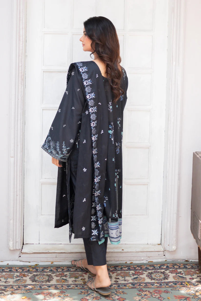 Uznau Embroided Lawn Three Piece Suit UZ-LWN-BLK011