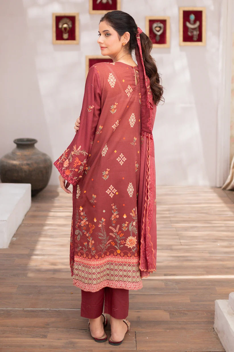 Uznau Premium Embroided Lawn Three Piece Suit UZ-LWN-RD02