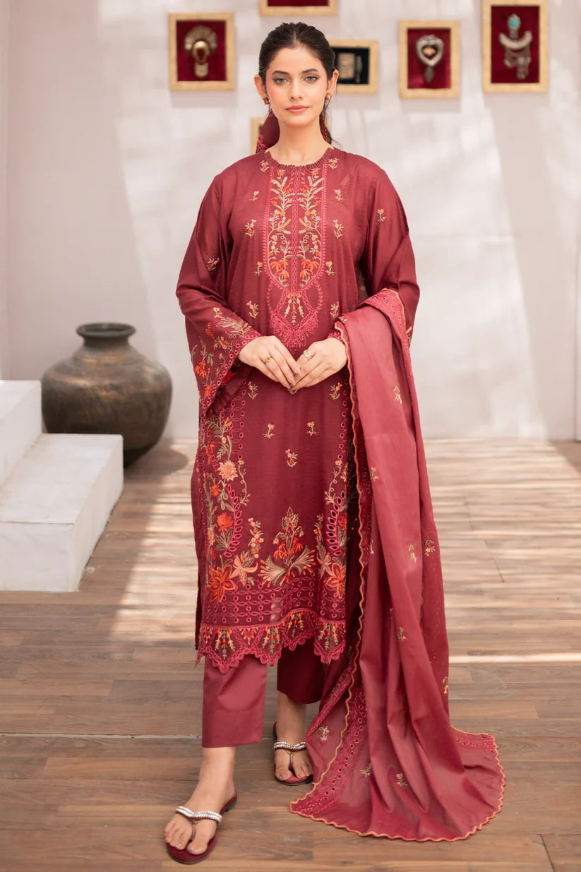 Uznau Premium Embroided Lawn Three Piece Suit UZ-LWN-RD02
