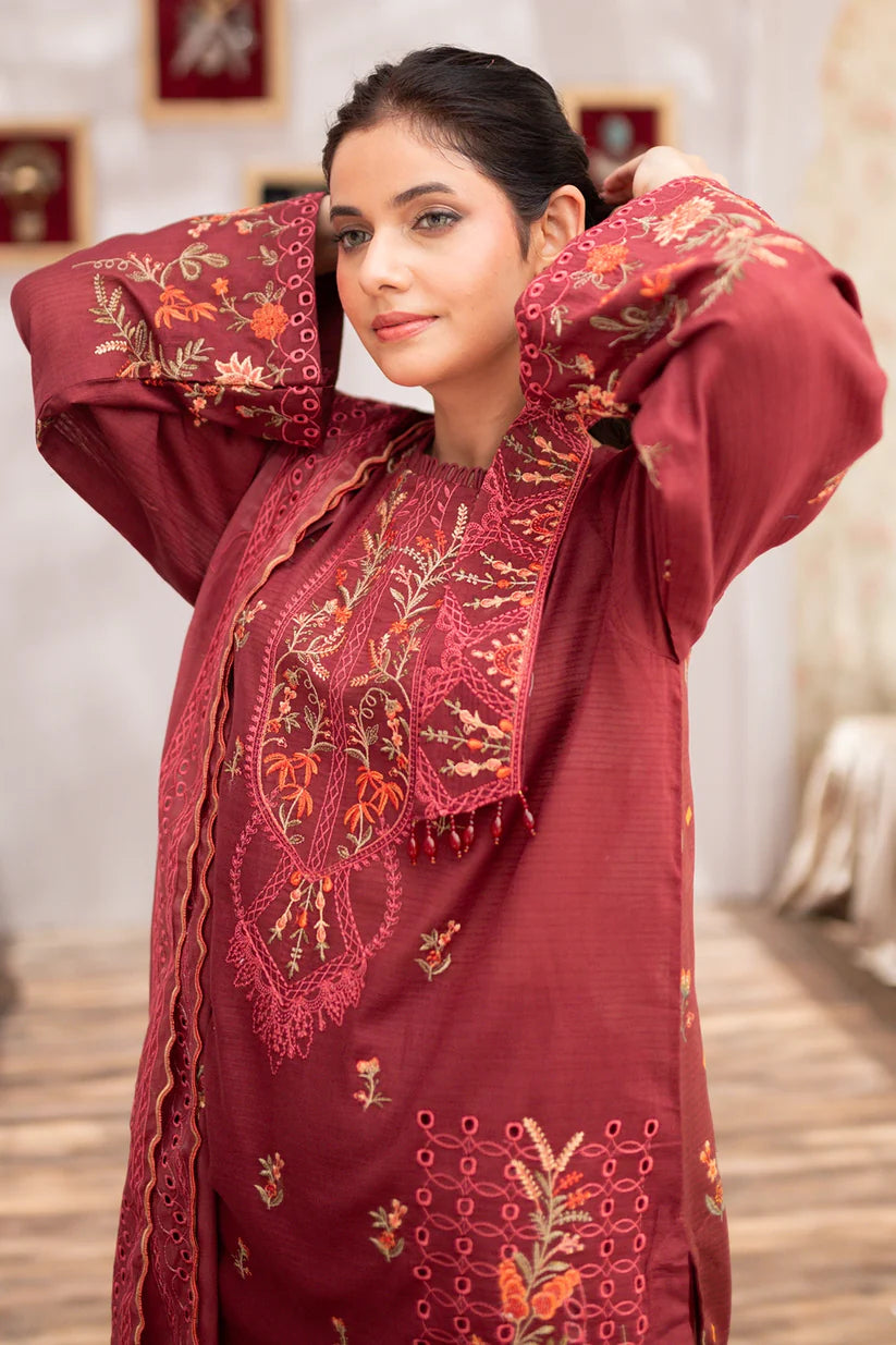 Uznau Premium Embroided Lawn Three Piece Suit UZ-LWN-RD02