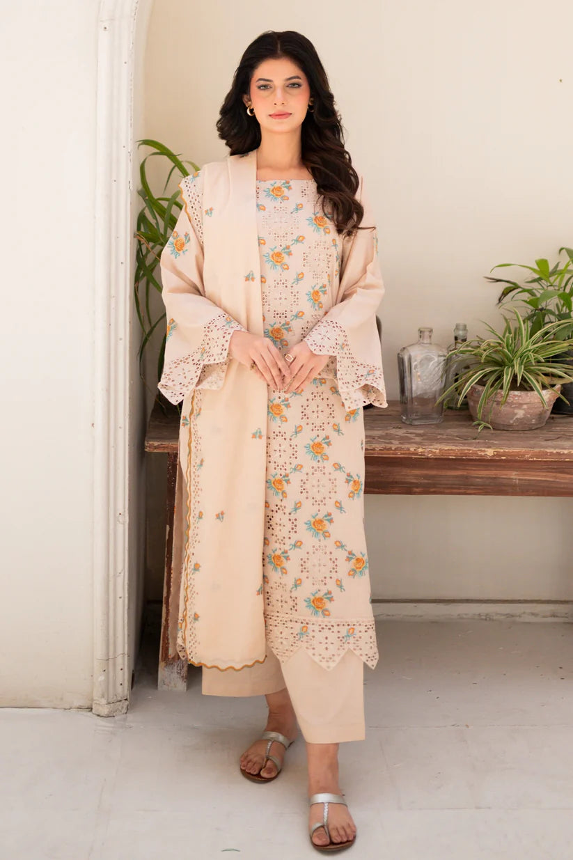 Uznau Premium Embroided Lawn Three Piece Suit UZ-LWN-WHT05