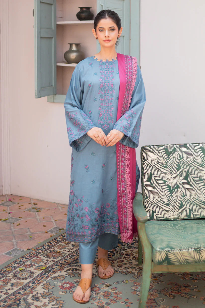 Uznau Premium Embroided Lawn Three Piece Suit UZ-LWN-BLU01