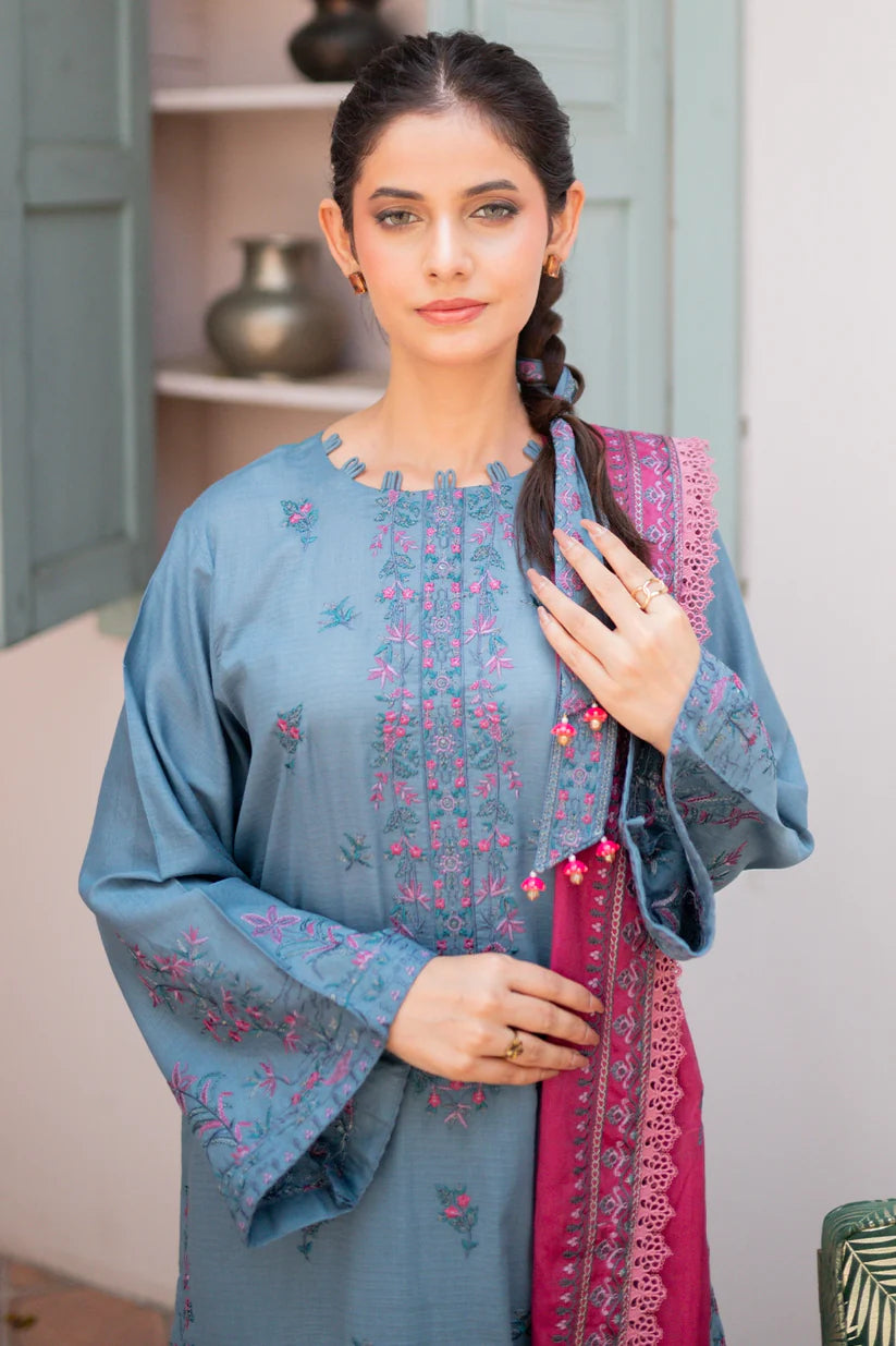 Uznau Premium Embroided Lawn Three Piece Suit UZ-LWN-BLU01