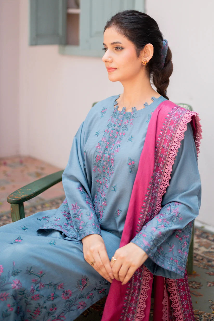 Uznau Premium Embroided Lawn Three Piece Suit UZ-LWN-BLU01