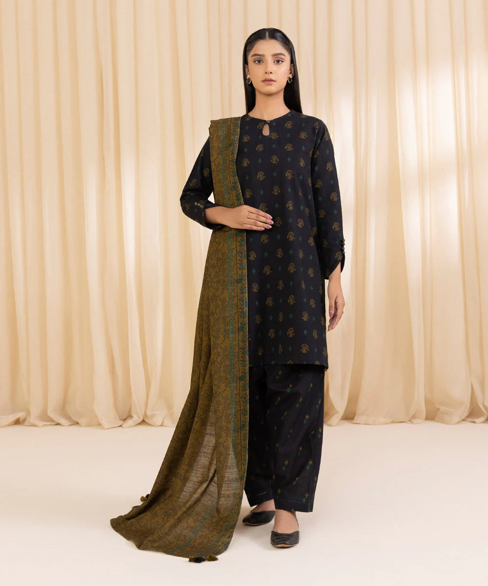 Sapphire Light Khaddar Three Piece Suit SP-KHD-BLK06