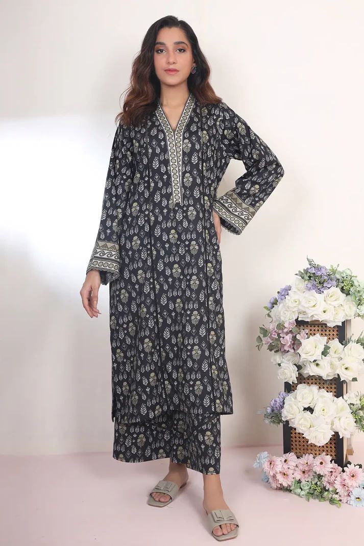 Uznau Khaddar Three Piece Suit UZ-KHD-BLK01