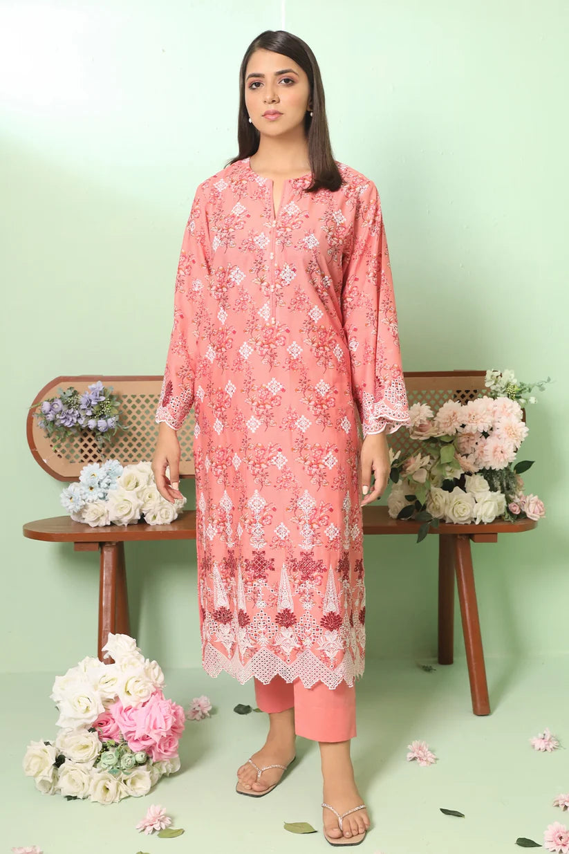Uznau Embroided Lawn Three Piece Summer Suit UZ-LWN-PNK08