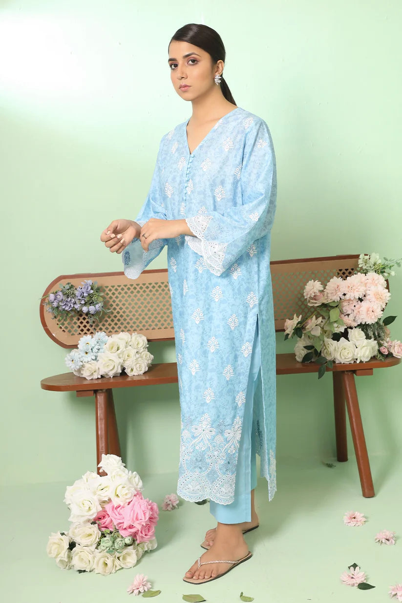 Uznau Embroided lawn Three Piece Summer Suit UZ-LWN-BLU05
