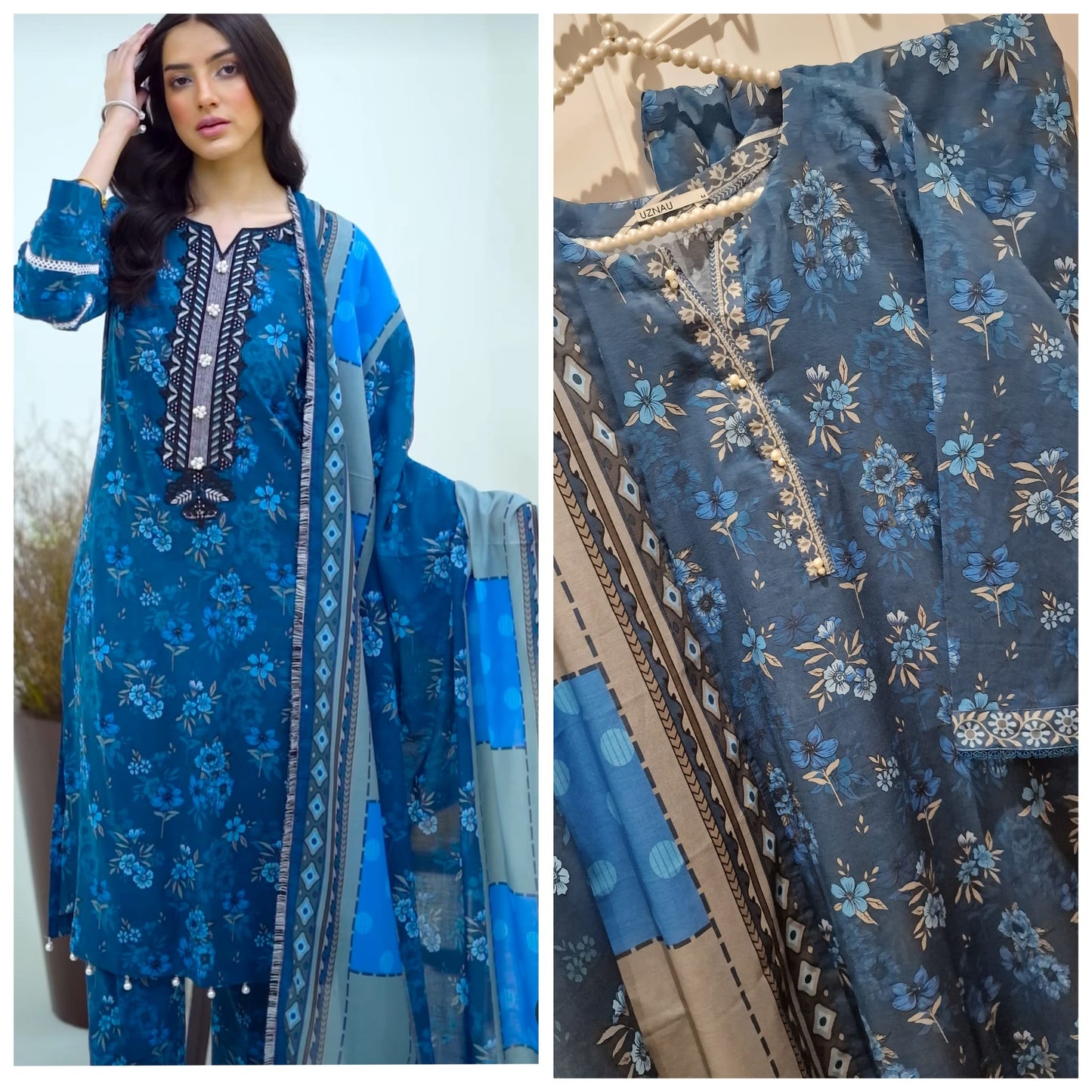 Shanaya Three Piece Shirt Trouser Dupatta Traditional Wear SH-LWN-BLU01