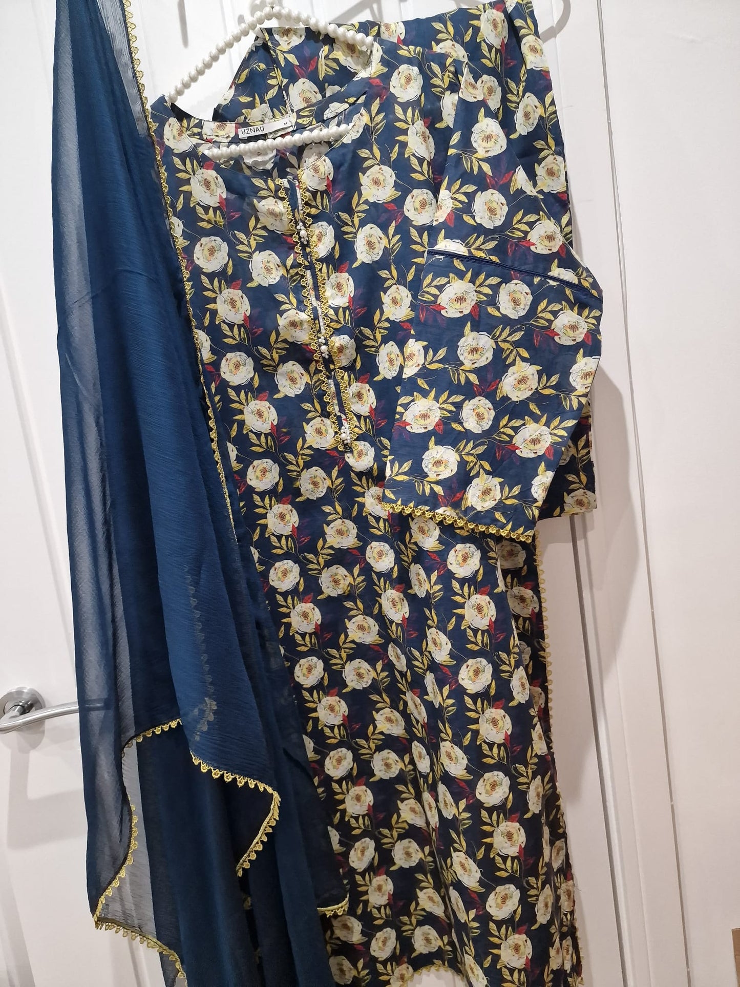 Uznau Printed Summer Lawn Dupatta Trouser Kameez UZ-LWN-BLU07