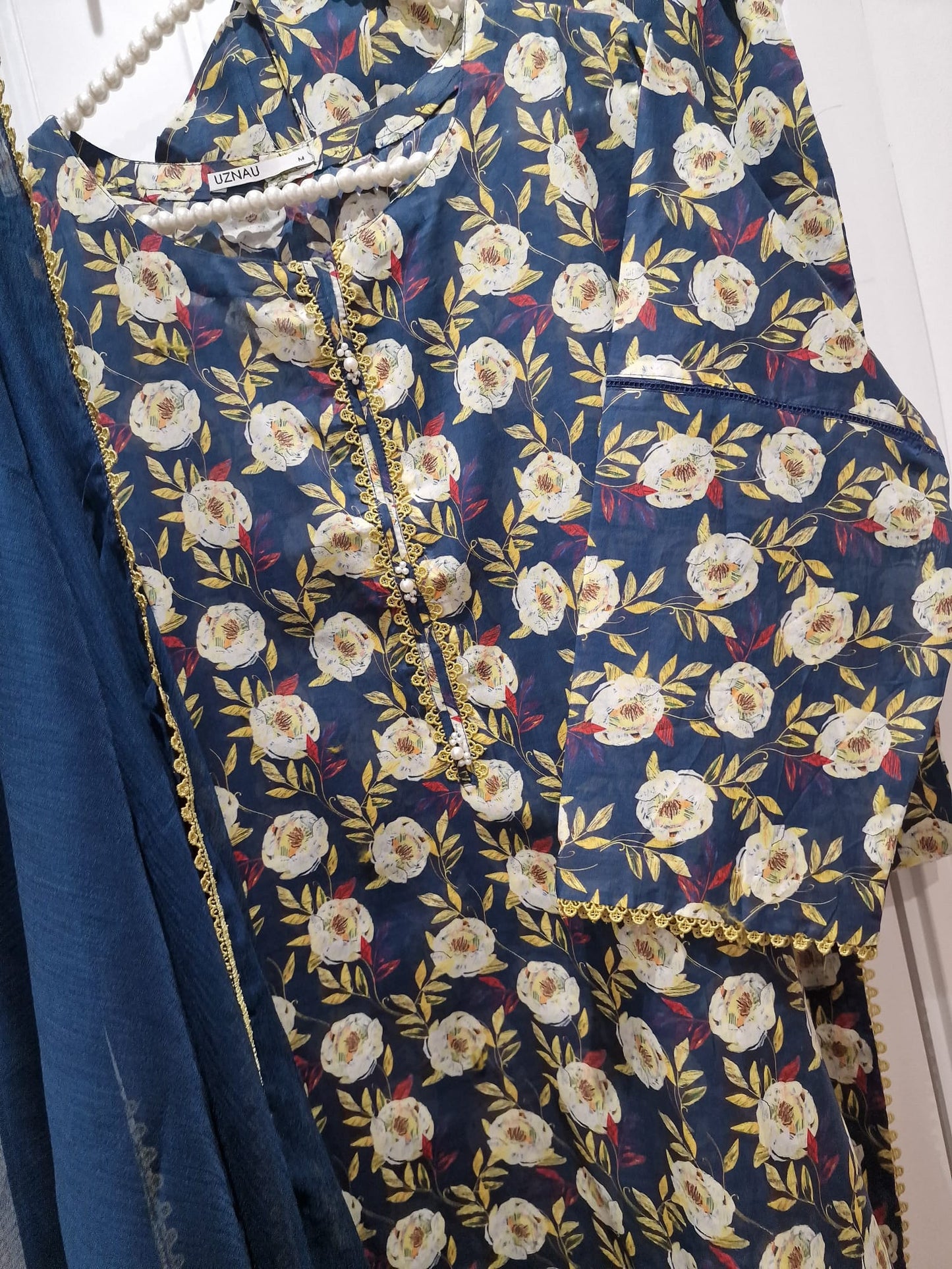 Uznau Printed Summer Lawn Dupatta Trouser Kameez UZ-LWN-BLU07